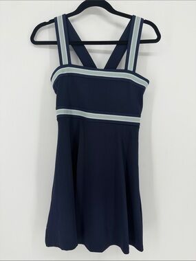 Lou & Grey Navy Striped Strap Skater Skort Athletic Dress MP